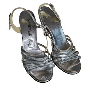 Vintage Strappy Silver Metallic Disco‎ Heels Size 6 M Dance Formal 70s 80s